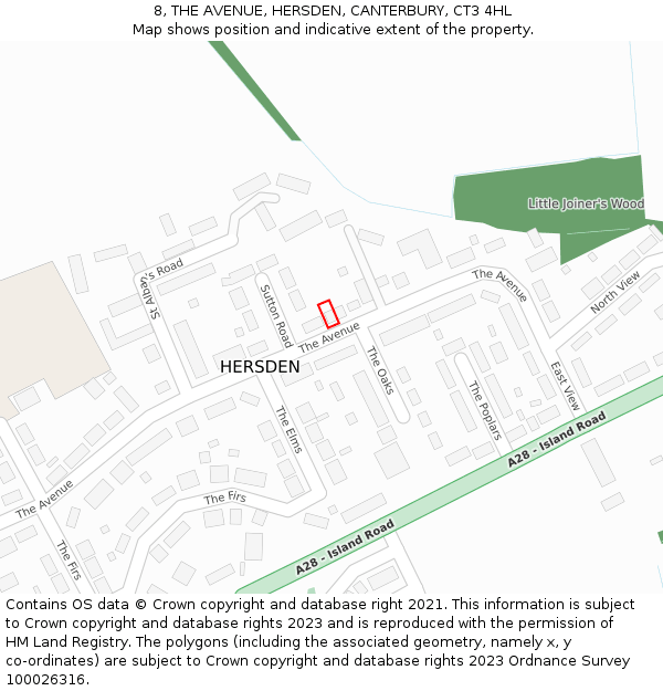 8, THE AVENUE, HERSDEN, CANTERBURY, CT3 4HL: Location map and indicative extent of plot