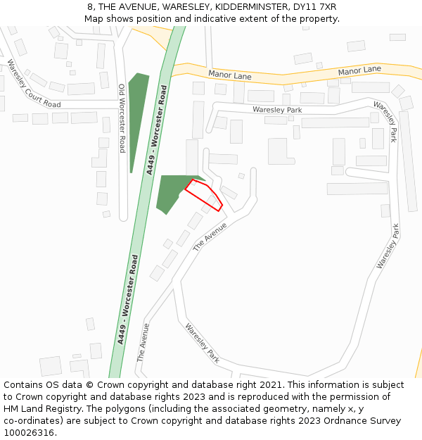 8, THE AVENUE, WARESLEY, KIDDERMINSTER, DY11 7XR: Location map and indicative extent of plot