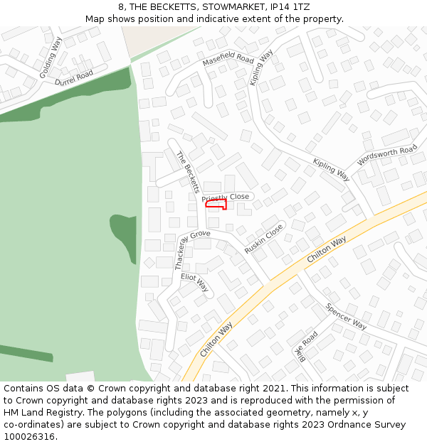 8, THE BECKETTS, STOWMARKET, IP14 1TZ: Location map and indicative extent of plot