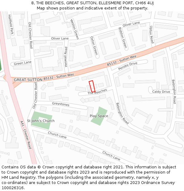 8, THE BEECHES, GREAT SUTTON, ELLESMERE PORT, CH66 4UJ: Location map and indicative extent of plot