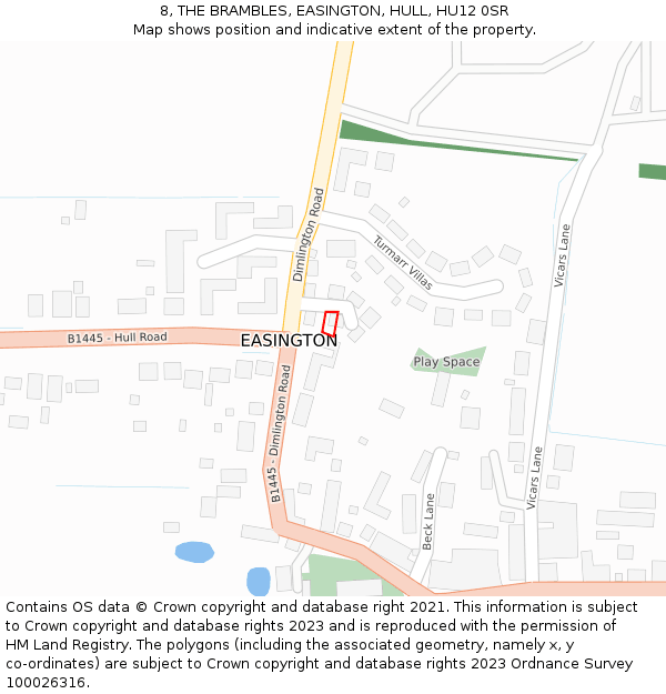8, THE BRAMBLES, EASINGTON, HULL, HU12 0SR: Location map and indicative extent of plot