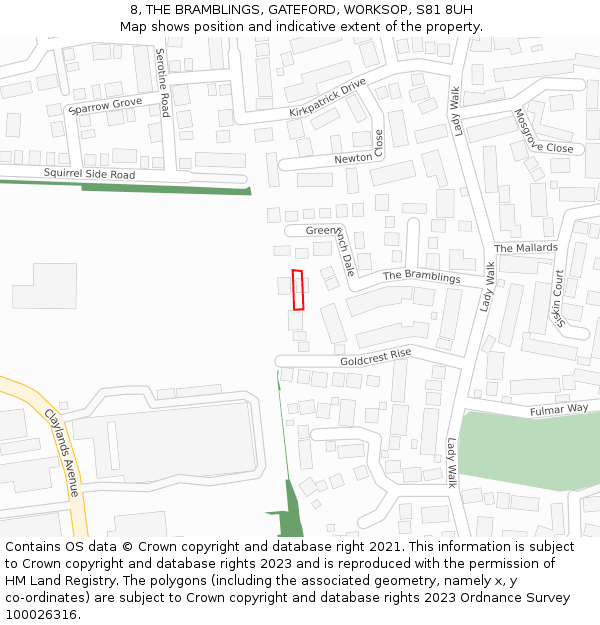 8, THE BRAMBLINGS, GATEFORD, WORKSOP, S81 8UH: Location map and indicative extent of plot