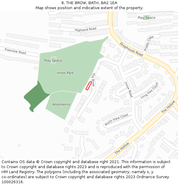 8, THE BROW, BATH, BA2 1EA: Location map and indicative extent of plot