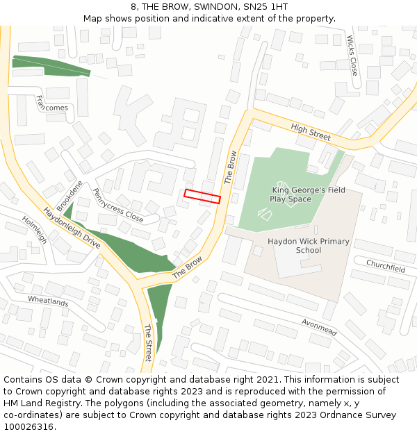 8, THE BROW, SWINDON, SN25 1HT: Location map and indicative extent of plot
