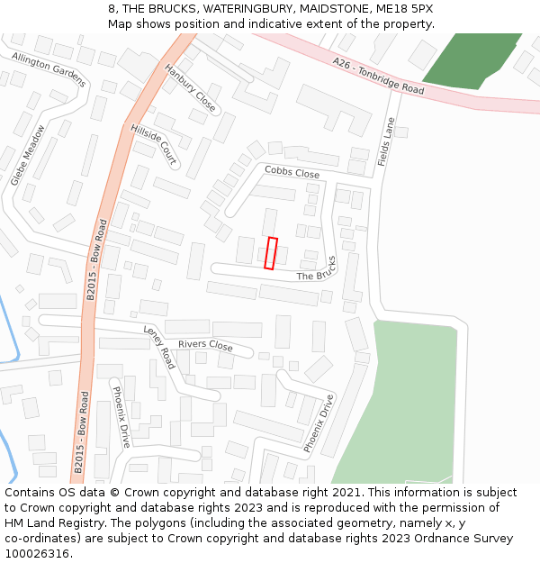 8, THE BRUCKS, WATERINGBURY, MAIDSTONE, ME18 5PX: Location map and indicative extent of plot