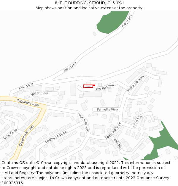 8, THE BUDDING, STROUD, GL5 1XU: Location map and indicative extent of plot