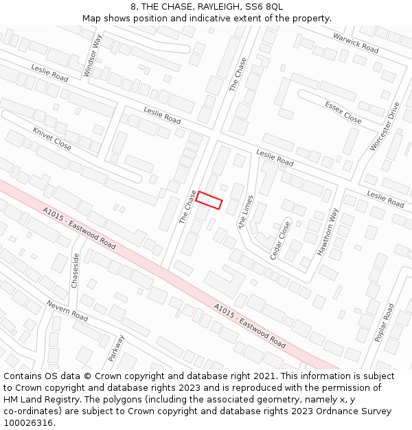 8, THE CHASE, RAYLEIGH, SS6 8QL: Location map and indicative extent of plot