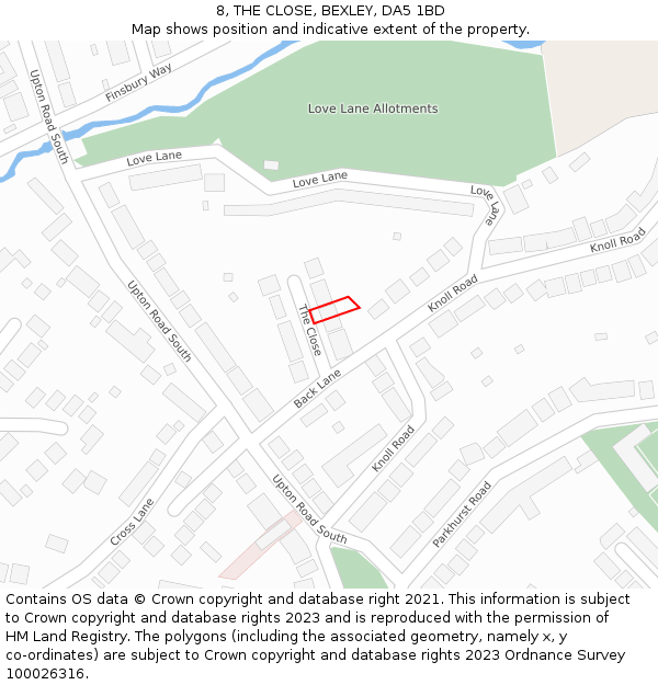 8, THE CLOSE, BEXLEY, DA5 1BD: Location map and indicative extent of plot