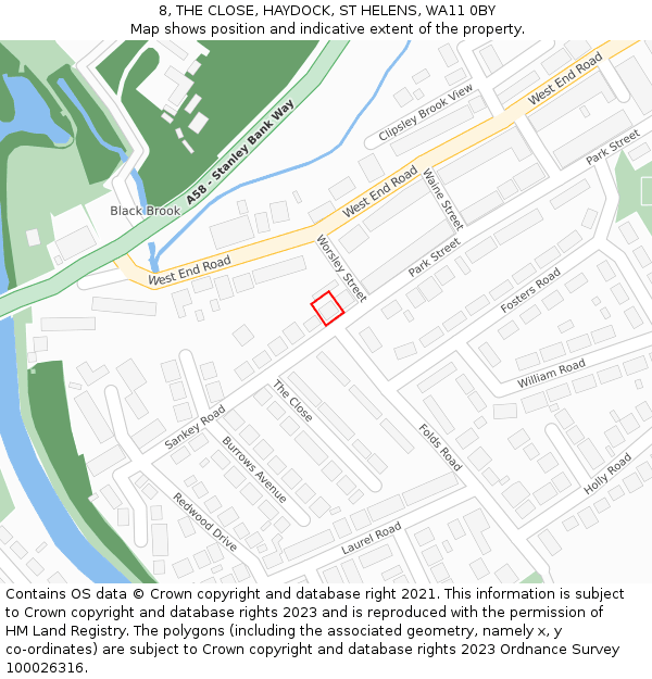 8, THE CLOSE, HAYDOCK, ST HELENS, WA11 0BY: Location map and indicative extent of plot