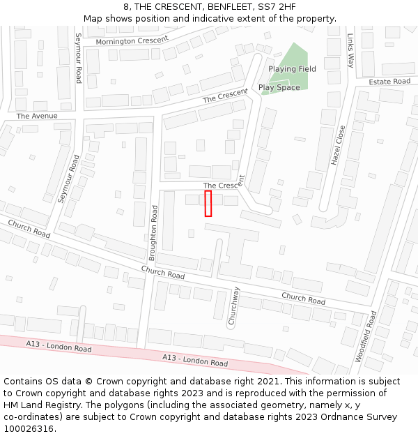 8, THE CRESCENT, BENFLEET, SS7 2HF: Location map and indicative extent of plot