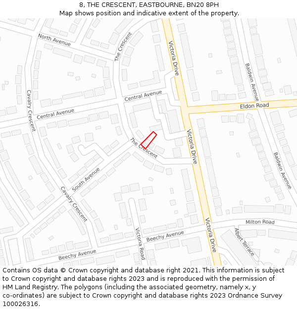 8, THE CRESCENT, EASTBOURNE, BN20 8PH: Location map and indicative extent of plot