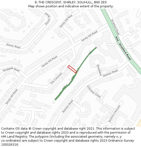 8, THE CRESCENT, SHIRLEY, SOLIHULL, B90 2ES: Location map and indicative extent of plot