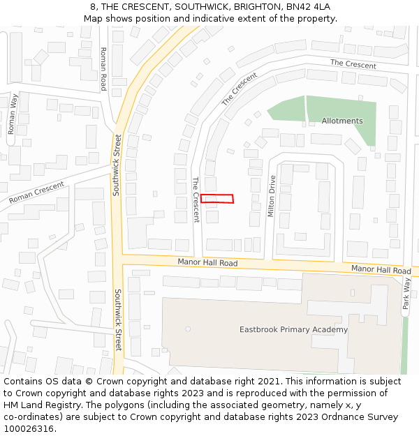 8, THE CRESCENT, SOUTHWICK, BRIGHTON, BN42 4LA: Location map and indicative extent of plot