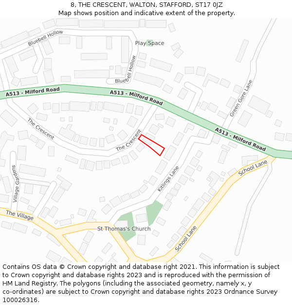 8, THE CRESCENT, WALTON, STAFFORD, ST17 0JZ: Location map and indicative extent of plot
