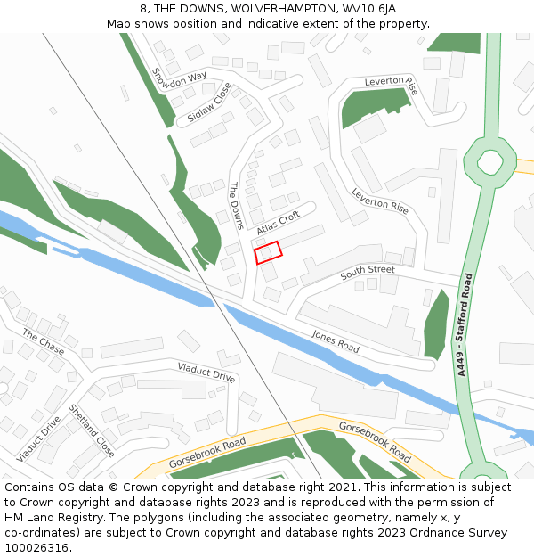 8, THE DOWNS, WOLVERHAMPTON, WV10 6JA: Location map and indicative extent of plot