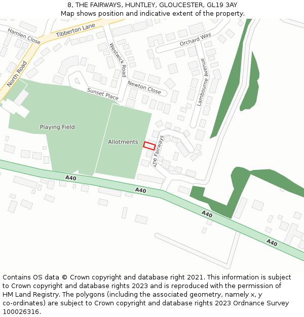 8, THE FAIRWAYS, HUNTLEY, GLOUCESTER, GL19 3AY: Location map and indicative extent of plot