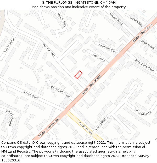 8, THE FURLONGS, INGATESTONE, CM4 0AH: Location map and indicative extent of plot