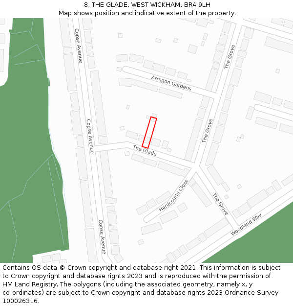 8, THE GLADE, WEST WICKHAM, BR4 9LH: Location map and indicative extent of plot