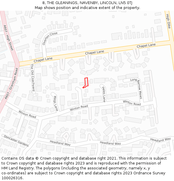 8, THE GLEANINGS, NAVENBY, LINCOLN, LN5 0TJ: Location map and indicative extent of plot