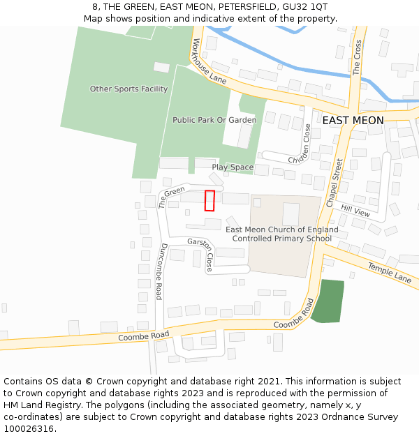 8, THE GREEN, EAST MEON, PETERSFIELD, GU32 1QT: Location map and indicative extent of plot