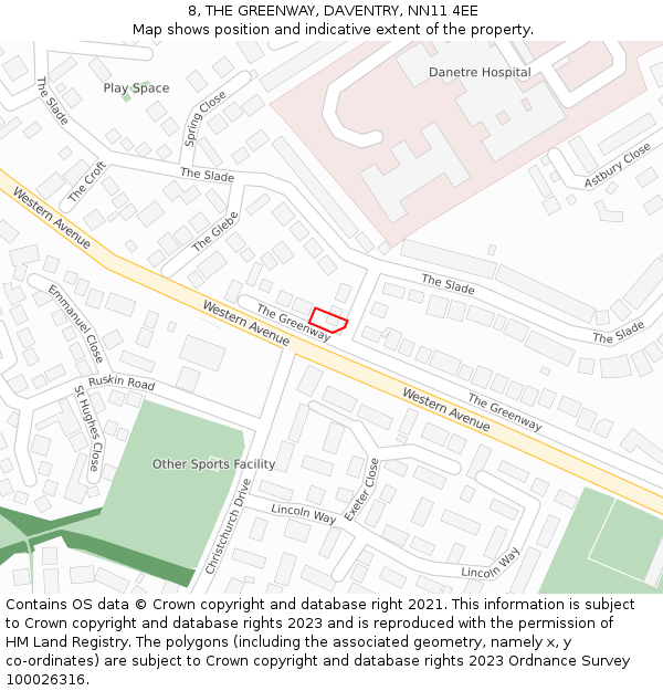 8, THE GREENWAY, DAVENTRY, NN11 4EE: Location map and indicative extent of plot