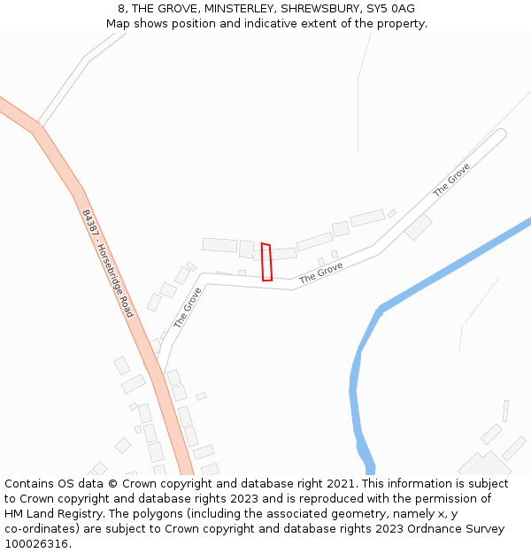 8, THE GROVE, MINSTERLEY, SHREWSBURY, SY5 0AG: Location map and indicative extent of plot