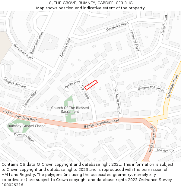 8, THE GROVE, RUMNEY, CARDIFF, CF3 3HG: Location map and indicative extent of plot