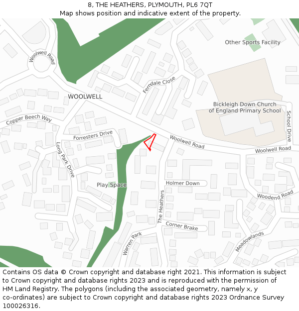 8, THE HEATHERS, PLYMOUTH, PL6 7QT: Location map and indicative extent of plot