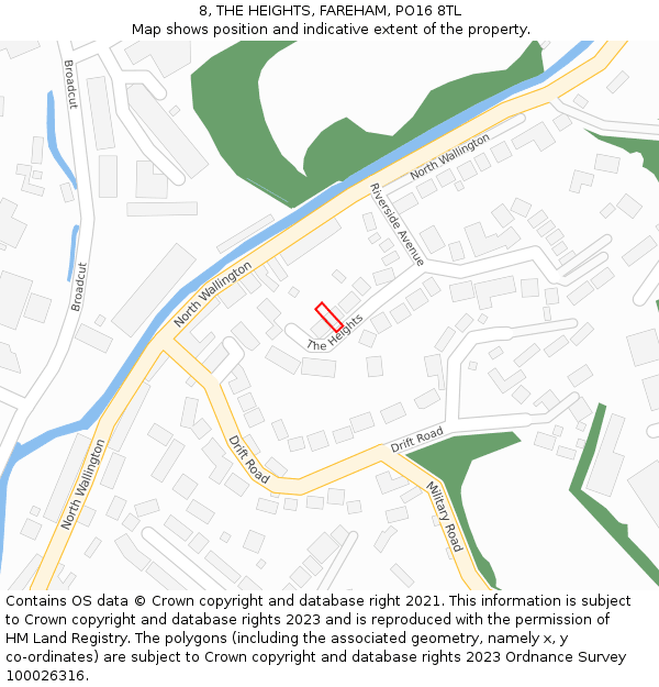 8, THE HEIGHTS, FAREHAM, PO16 8TL: Location map and indicative extent of plot