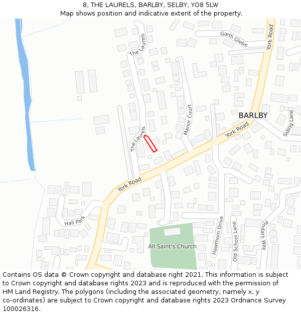 8, THE LAURELS, BARLBY, SELBY, YO8 5LW: Location map and indicative extent of plot