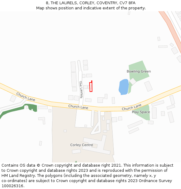 8, THE LAURELS, CORLEY, COVENTRY, CV7 8FA: Location map and indicative extent of plot