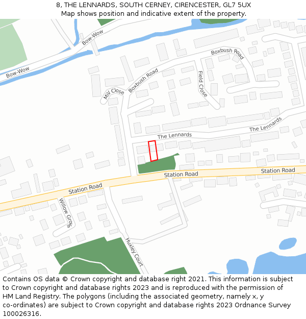 8, THE LENNARDS, SOUTH CERNEY, CIRENCESTER, GL7 5UX: Location map and indicative extent of plot