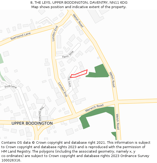 8, THE LEYS, UPPER BODDINGTON, DAVENTRY, NN11 6DG: Location map and indicative extent of plot