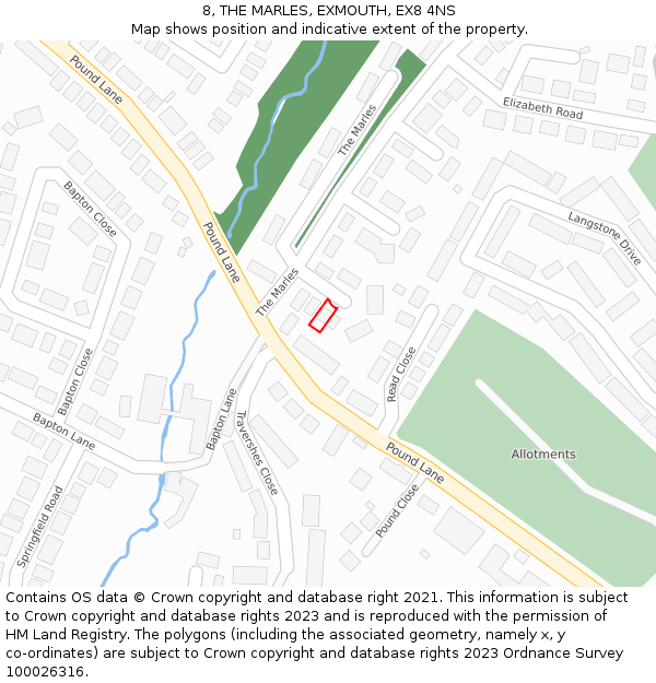 8, THE MARLES, EXMOUTH, EX8 4NS: Location map and indicative extent of plot