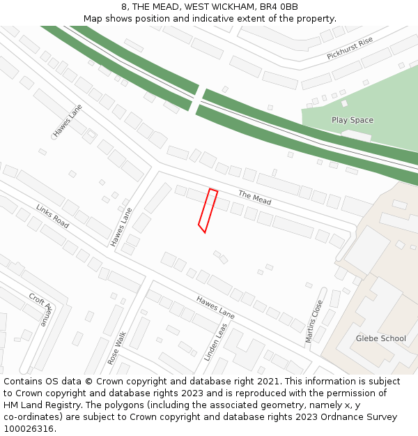 8, THE MEAD, WEST WICKHAM, BR4 0BB: Location map and indicative extent of plot