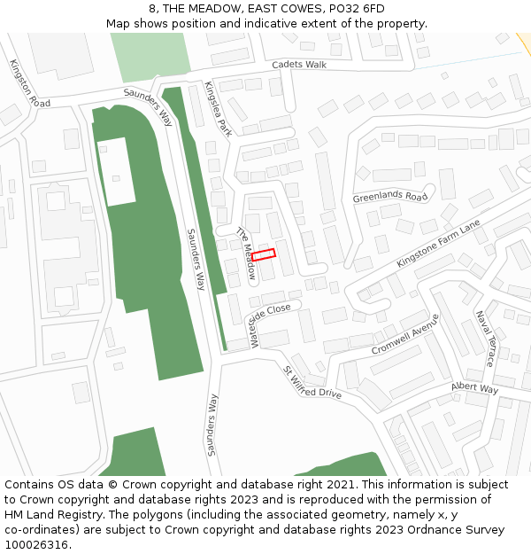 8, THE MEADOW, EAST COWES, PO32 6FD: Location map and indicative extent of plot