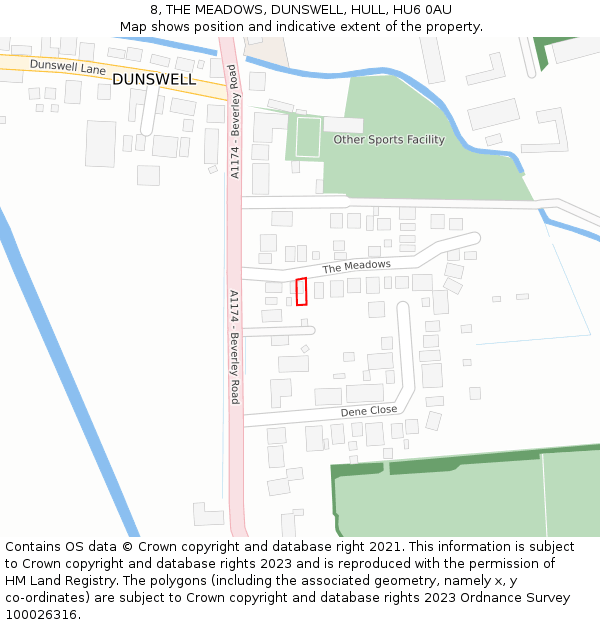 8, THE MEADOWS, DUNSWELL, HULL, HU6 0AU: Location map and indicative extent of plot