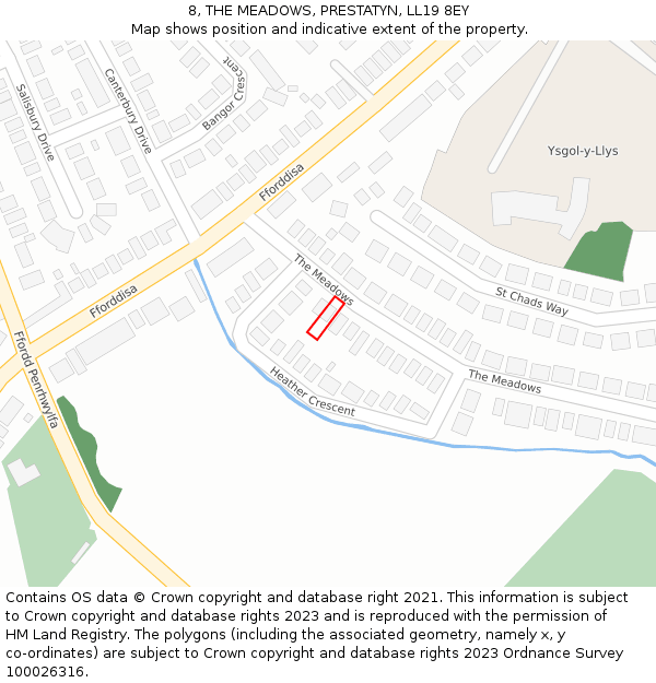 8, THE MEADOWS, PRESTATYN, LL19 8EY: Location map and indicative extent of plot