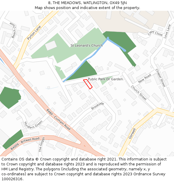 8, THE MEADOWS, WATLINGTON, OX49 5JN: Location map and indicative extent of plot