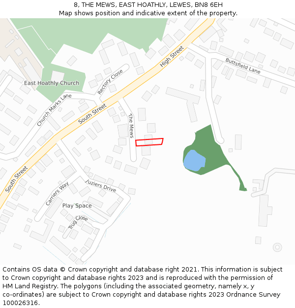 8, THE MEWS, EAST HOATHLY, LEWES, BN8 6EH: Location map and indicative extent of plot