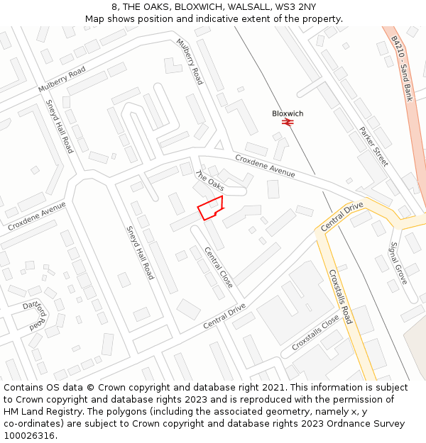 8, THE OAKS, BLOXWICH, WALSALL, WS3 2NY: Location map and indicative extent of plot
