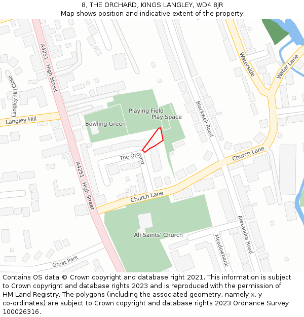 8, THE ORCHARD, KINGS LANGLEY, WD4 8JR: Location map and indicative extent of plot