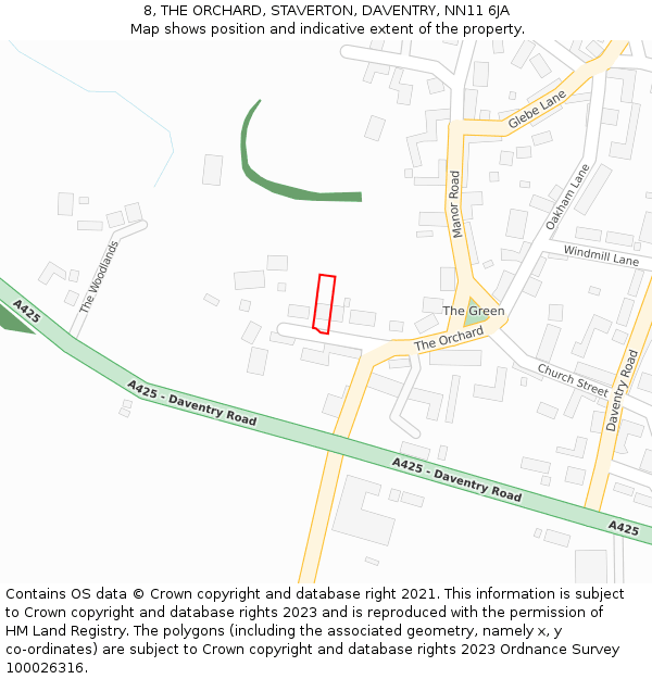 8, THE ORCHARD, STAVERTON, DAVENTRY, NN11 6JA: Location map and indicative extent of plot