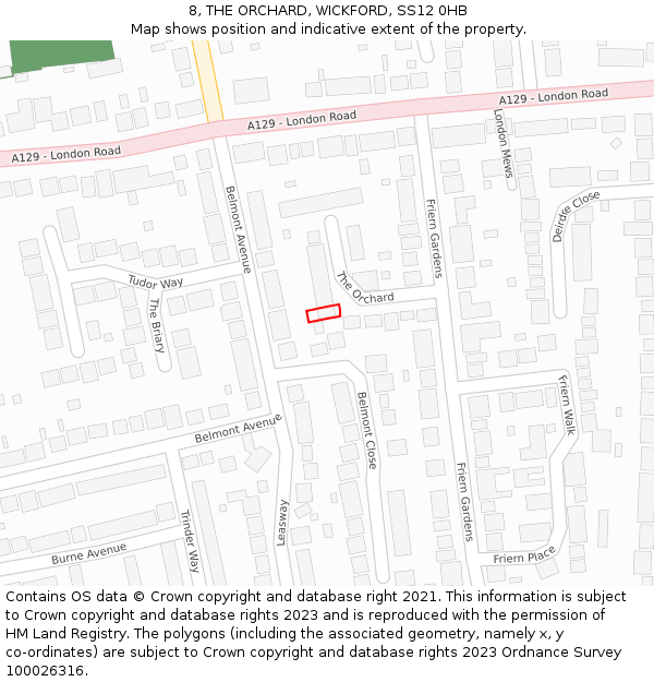 8, THE ORCHARD, WICKFORD, SS12 0HB: Location map and indicative extent of plot