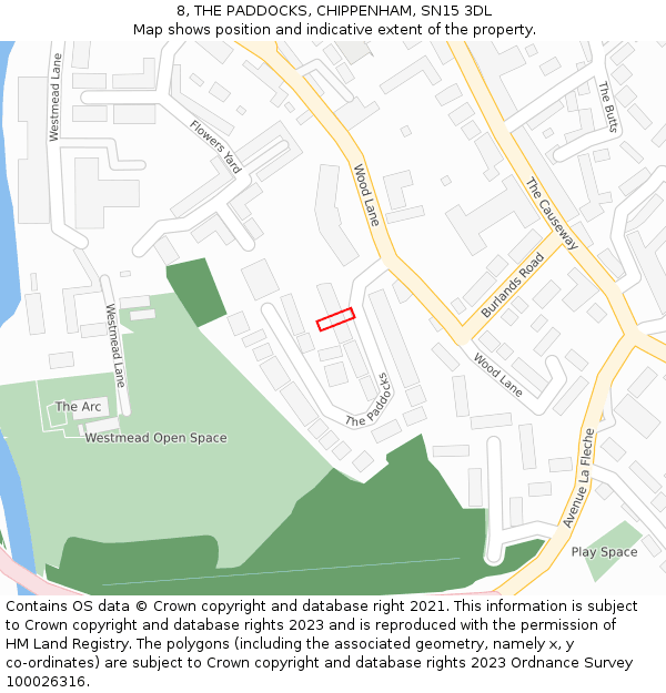 8, THE PADDOCKS, CHIPPENHAM, SN15 3DL: Location map and indicative extent of plot