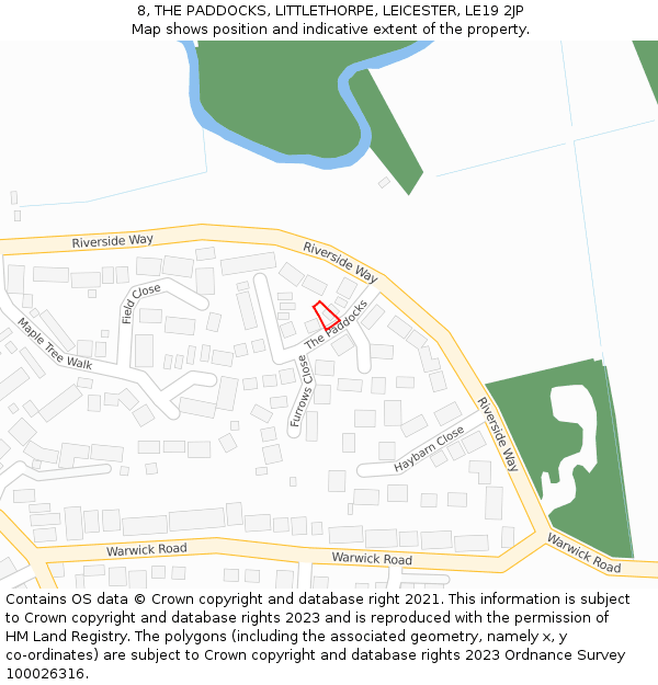 8, THE PADDOCKS, LITTLETHORPE, LEICESTER, LE19 2JP: Location map and indicative extent of plot