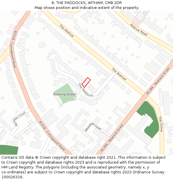 8, THE PADDOCKS, WITHAM, CM8 2DR: Location map and indicative extent of plot