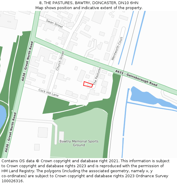 8, THE PASTURES, BAWTRY, DONCASTER, DN10 6HN: Location map and indicative extent of plot