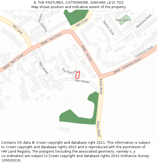 8, THE PASTURES, COTTESMORE, OAKHAM, LE15 7DZ: Location map and indicative extent of plot