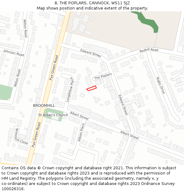 8, THE POPLARS, CANNOCK, WS11 5JZ: Location map and indicative extent of plot